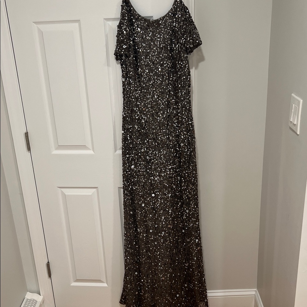 Adrianna Papell Black Sequin Maxi Dress